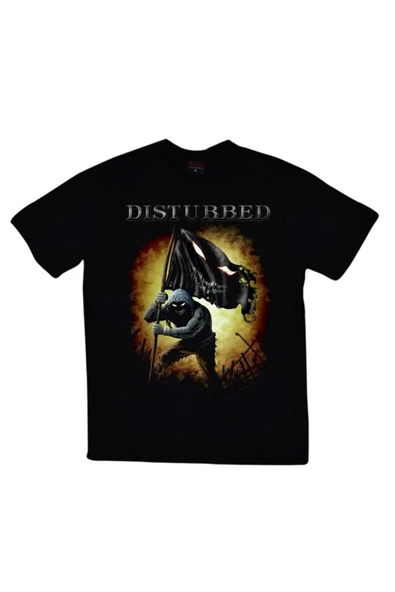 fame-stoned  Disturbed Baskılı Unisex %100 Pamuk Siyah T-shirt ürün görseli 1