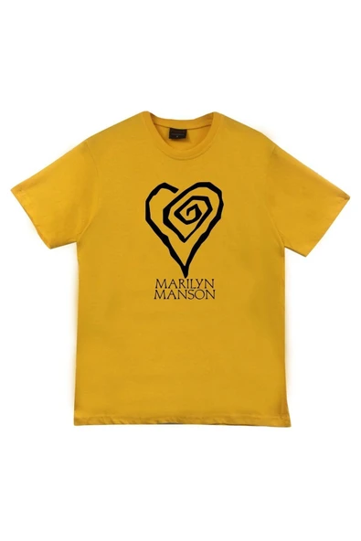 fame-stoned  Marilyn Manson Baskılı Unisex %100 Pamuk Sarı T-shirt ürün görseli