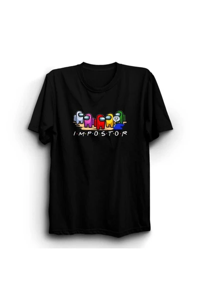 fame-stoned  Among Us, Oyun Baskılı Unisex %100 Pamuk Siyah T-shirt