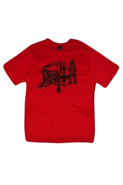 fame-stoned  Unisex Kırmızı Death Baskılı T-shirt