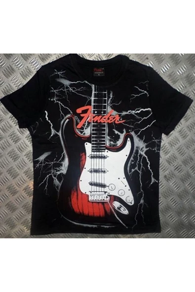 fame-stoned  Fender Baskılı Unisex %100 Pamuk Siyah T-shirt ürün görseli