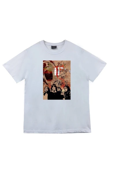 fame-stoned  Pink Floyd Baskılı Unisex %100 Pamuk Beyaz T-shirt