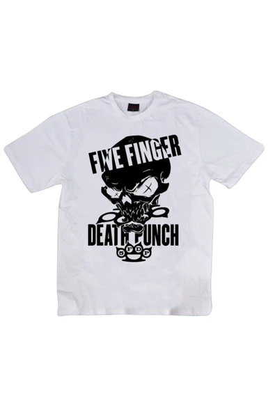 fame-stoned  Unisex Beyaz Five Finger Death Punch Baskılı T-shirt ürün görseli