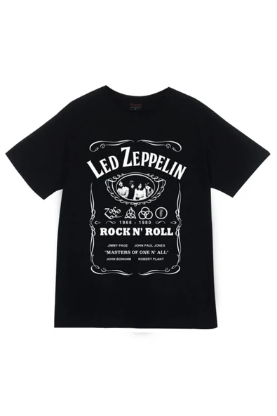fame-stoned Led Zeppelin Baskılı Unisex %100 Pamuk Siyah T-shirt ürün görseli