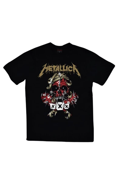fame-stoned  Metallica Baskılı Unisex %100 Pamuk Siyah T-shirt ürün görseli