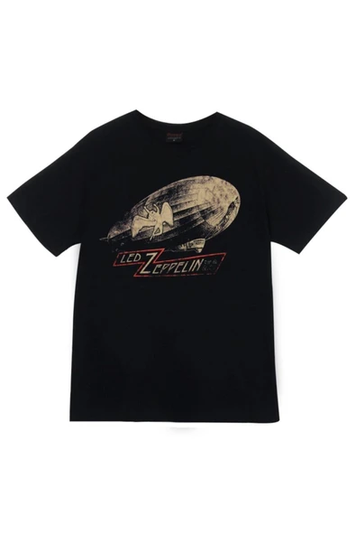 fame-stoned Led Zeppelin Baskılı Unisex %100 Pamuk Siyah T-shirt ürün görseli