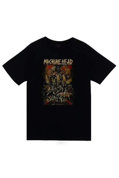 fame-stoned  Machine Head Unisex %100 Pamuk Siyah T-shirt