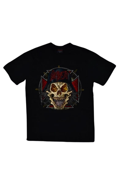 fame-stoned  Slayer Baskılı Unisex %100 Pamuk Siyah T-shirt ürün görseli