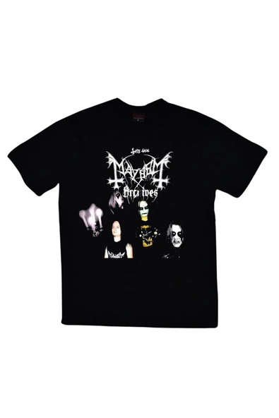 fame-stoned  Mayhem Baskılı Unisex %100 Pamuk Siyah T-shirt