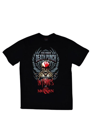 fame-stoned  Five Finger Death Punch Baskılı Unisex %100 Pamuk Siyah T-shirt ürün görseli