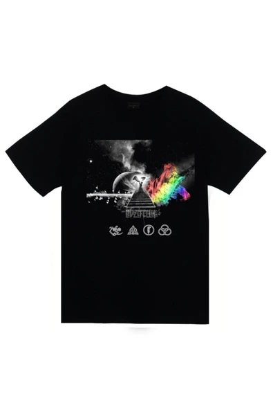 fame-stoned Led Zeppelin Baskılı Unisex %100 Pamuk Siyah T-shirt ürün görseli