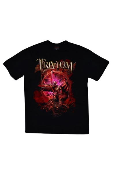 fame-stoned  Trivium Baskılı Unisex %100 Pamuk Siyah T-shirt