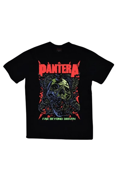 fame-stoned Pantera Baskılı Unisex %100 Pamuk Siyah T-shirt ürün görseli 1