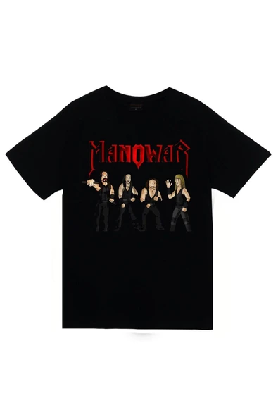 fame-stoned Unisex Siyah Manowar Baskılı T-Shirt ürün görseli