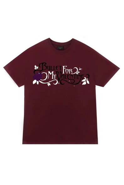 fame-stoned  Bullet For My Valentine Baskılı Unisex %100 Pamuk Bordo T-shirt ürün görseli