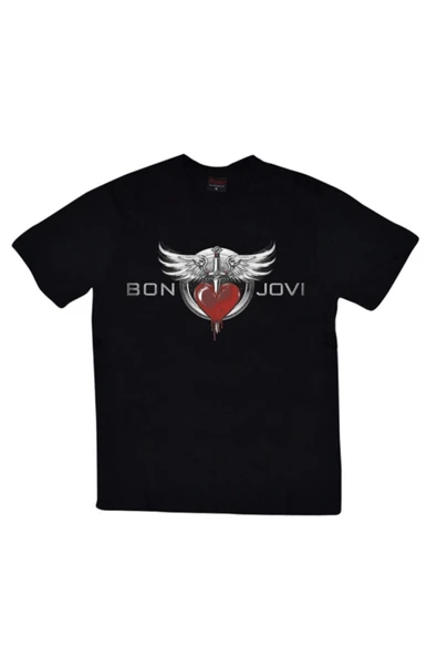 fame-stoned  Bon Jovi Baskılı Unisex %100 Pamuk Siyah T-shirt ürün görseli 1