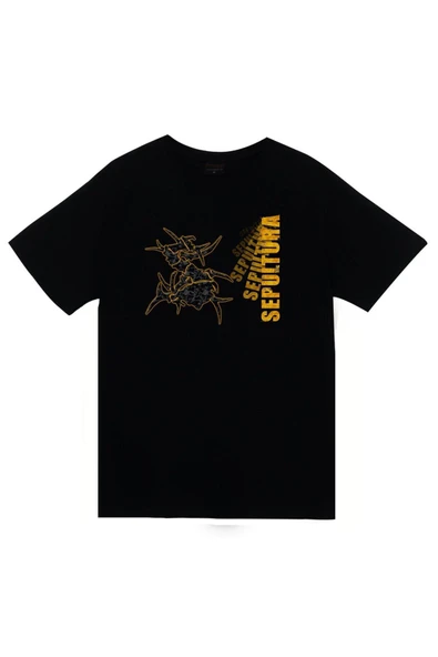 fame-stoned Sepultura Baskılı Unisex %100 Pamuk Siyah T-shirt ürün görseli