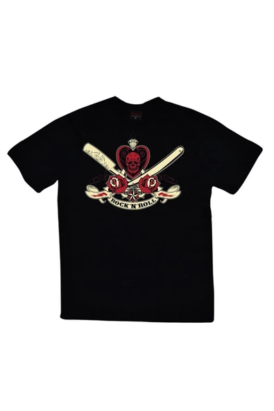 fame-stoned  Rock And Roll Baskılı Unisex %100 Pamuk Siyah T-shirt ürün görseli