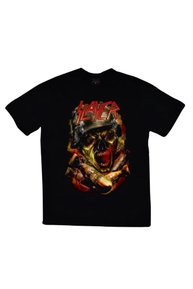 fame-stoned  Slayer Baskılı Unisex %100 Pamuk Siyah T-shirt ürün görseli