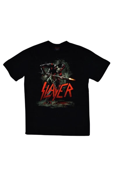 fame-stoned  Slayer Baskılı Unisex %100 Pamuk Siyah T-shirt ürün görseli