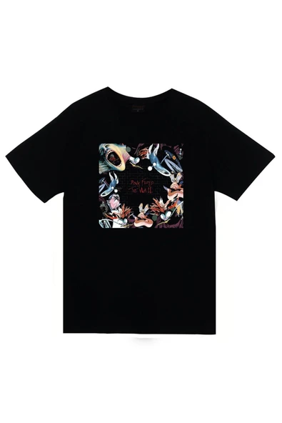 fame-stoned  Pink Floyd Baskılı Unisex %100 Pamuk Siyah T-shirt