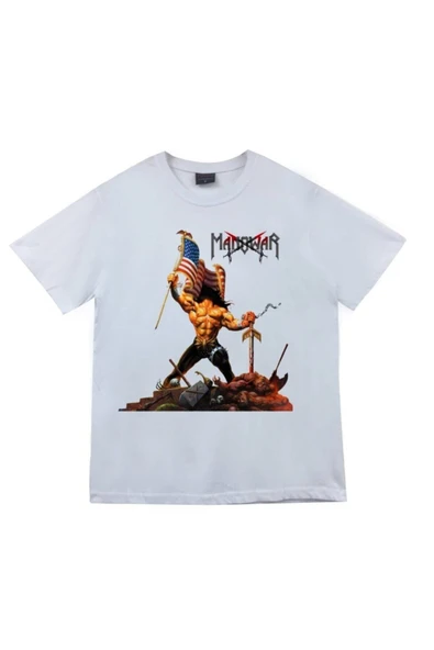 fame-stoned Manowar Baskılı Unisex %100 Pamuk Beyaz T-shirt ürün görseli