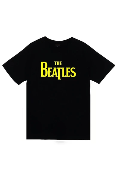 fame-stoned  The Beatles Baskılı Unisex %100 Pamuk Siyah T-shirt