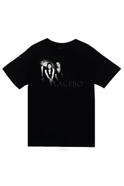 fame-stoned Placebo Baskılı Unisex %100 Pamuk Siyah T-shirt ürün görseli