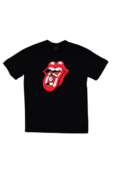 fame-stoned  The Rolling Stones Baskılı Unisex %100 Pamuk Siyah T-shirt ürün görseli