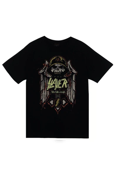 fame-stoned  Slayer Baskılı Unisex %100 Pamuk Siyah T-shirt