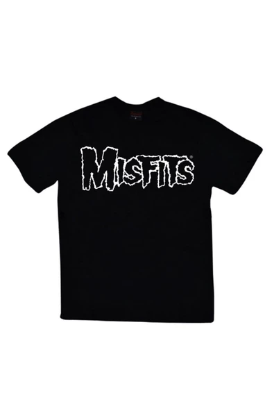 fame-stoned  Misfits Baskılı Unisex %100 Pamuk Siyah T-shirt