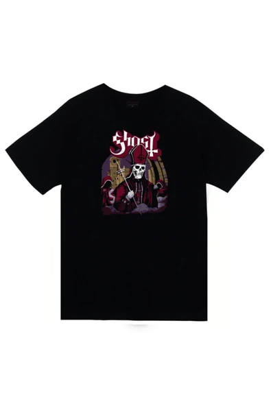 fame-stoned  Ghost Baskılı Unisex %100 Pamuk Siyah T-shirt