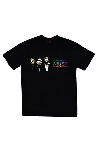 fame-stoned  Muse Baskılı Unisex %100 Pamuk Siyah T-shirt ürün görseli