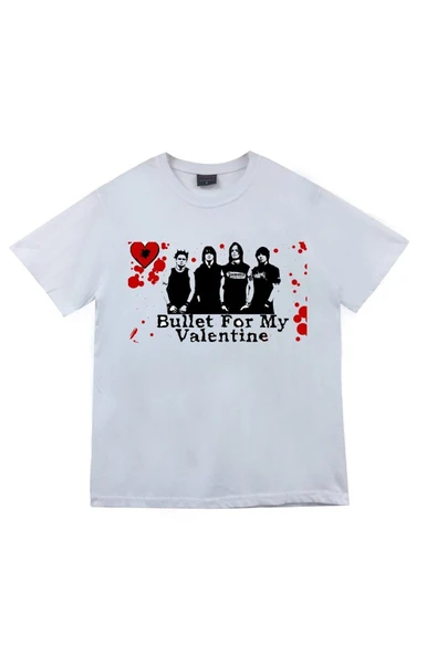 fame-stoned Bullet For My Valentine Baskılı Unisex %100 Pamuk Beyaz T-shirt ürün görseli 1
