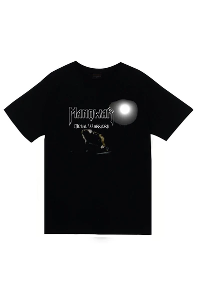 fame-stoned  Manowar Baskılı Unisex %100 Pamuk Siyah T-shirt ürün görseli