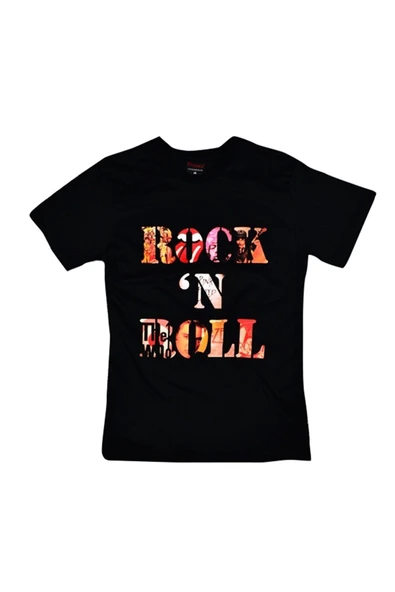 fame-stoned  Rock And Roll Baskılı Unisex %100 Pamuk Siyah T-shirt ürün görseli