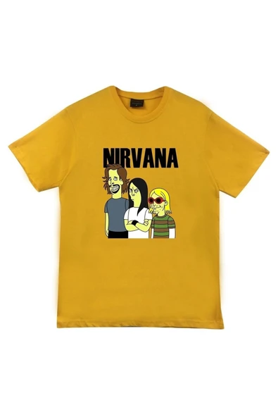 fame-stoned  Nirvana Müzik Grubu Baskılı Unisex %100 Pamuk Sarı T-shirt ürün görseli
