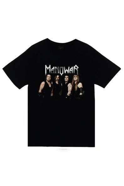 fame-stoned  Manowar Baskılı Unisex %100 Pamuk Siyah T-shirt ürün görseli