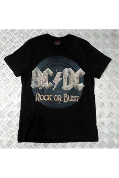 fame-stoned  Ac-dc Müzik Grubu Baskılı Unisex %100 Pamuk Siyah T-shirt