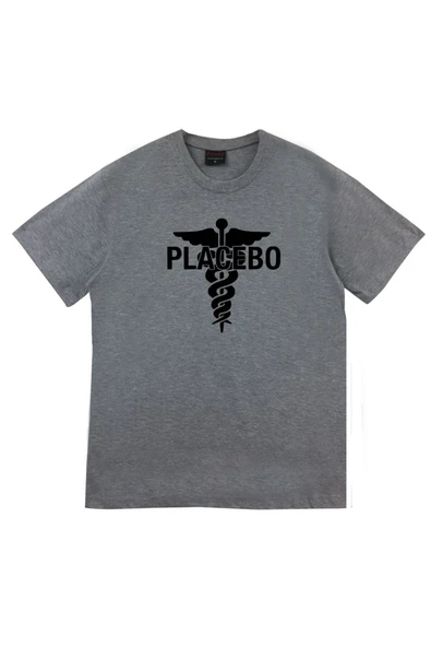 fame-stoned  Placebo Baskılı Unisex %100 Pamuk Gri T-shirt