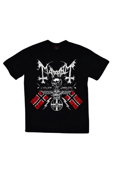 fame-stoned  Mayhem Baskılı Unisex %100 Pamuk Siyah T-shirt