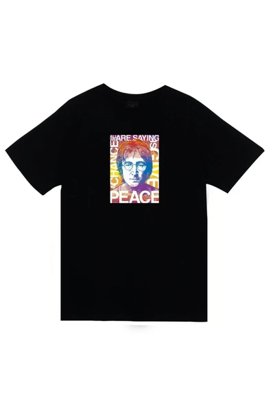 fame-stoned  The Beatles Baskılı Unisex %100 Pamuk Siyah T-shirt