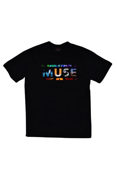 fame-stoned  Muse Baskılı Unisex %100 Pamuk Siyah T-shirt ürün görseli