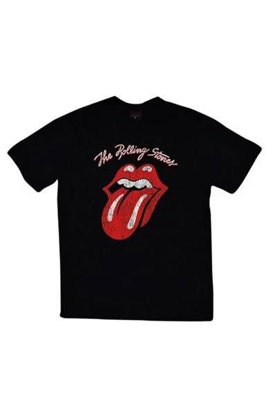 fame-stoned  The Rolling Stones Baskılı Unisex %100 Pamuk Siyah T-shirt ürün görseli 1