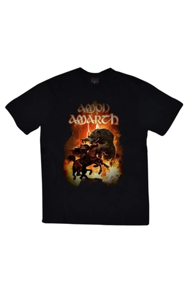 fame-stoned  Amon Amarth Baskılı Unisex %100 Pamuk Siyah T-shirt ürün görseli 1