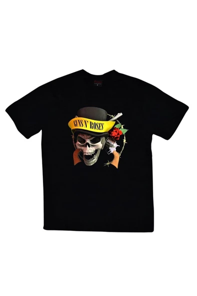 fame-stoned  Unisex Siyah Guns N Roses Baskılı T-shirt