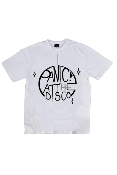 fame-stoned  Panic At The Disco Baskılı Unisex %100 Pamuk Beyaz T-shirt - 1