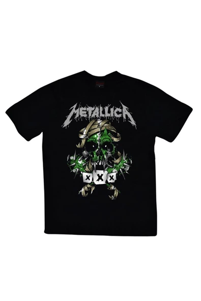 fame-stoned  Metallica Baskılı Unisex %100 Pamuk Siyah T-shirt ürün görseli 1