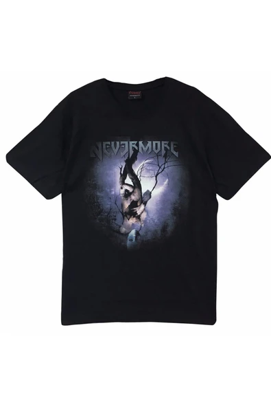 fame-stoned Nevermore Baskılı Unisex %100 Pamuk Siyah T-shirt ürün görseli