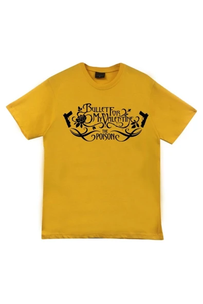 fame-stoned  Bullet For My Valentine Baskılı Unisex %100 Pamuk Sarı T-shirt